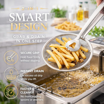 2-in-1 Frying Strainer with Clip Tongs