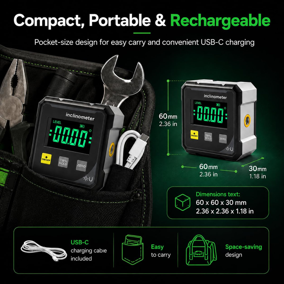 Digital Laser Angle Finder Inclinometer with 4-Sided Magnetic Base