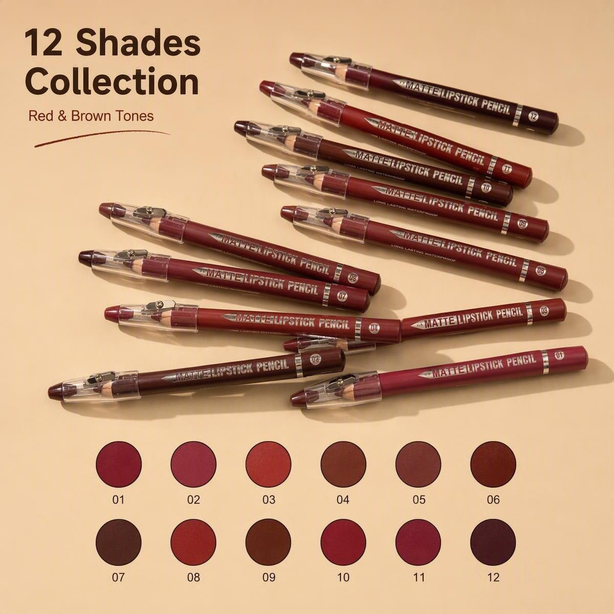 12 Pcs Matte Lip Crayon with Sharpener