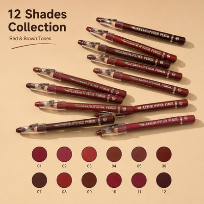 12 Pcs Matte Lip Crayon with Sharpener