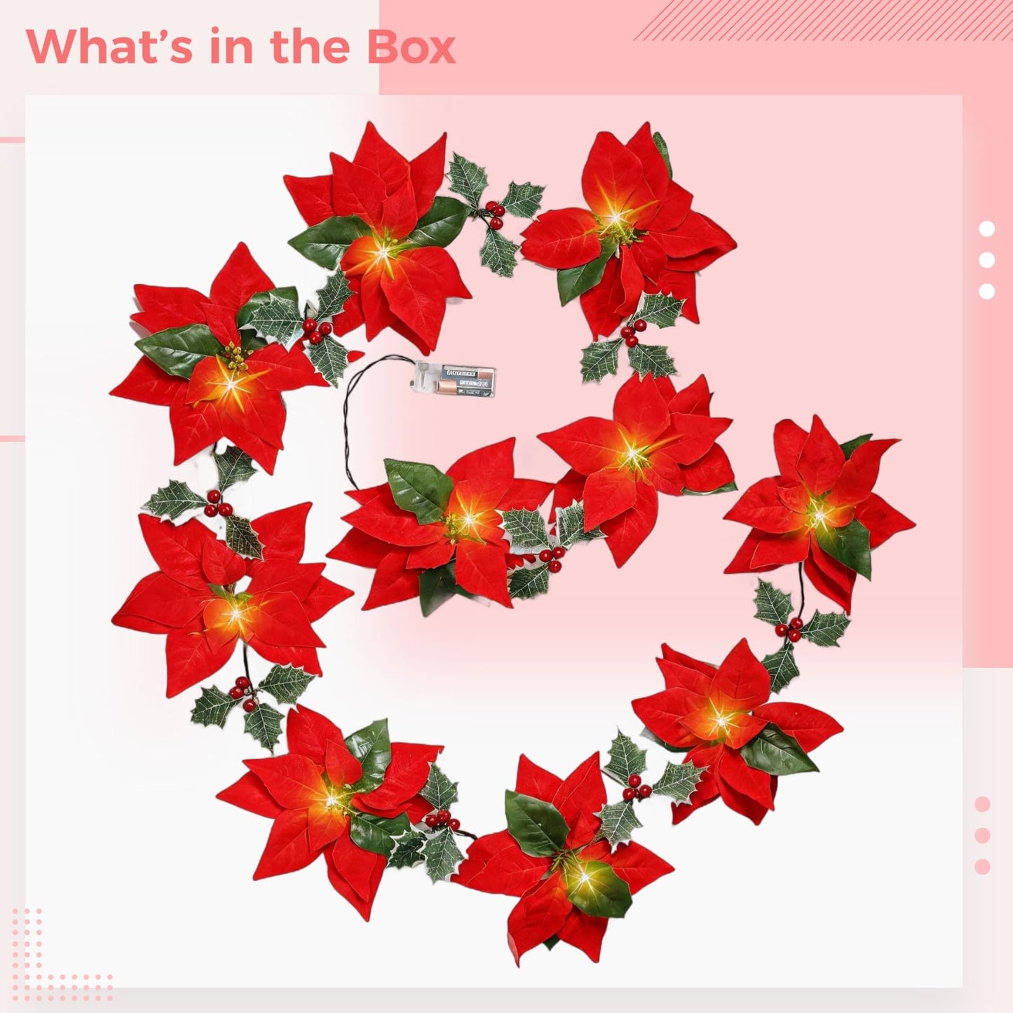 LED Poinsettia String Lights Christmas Garland