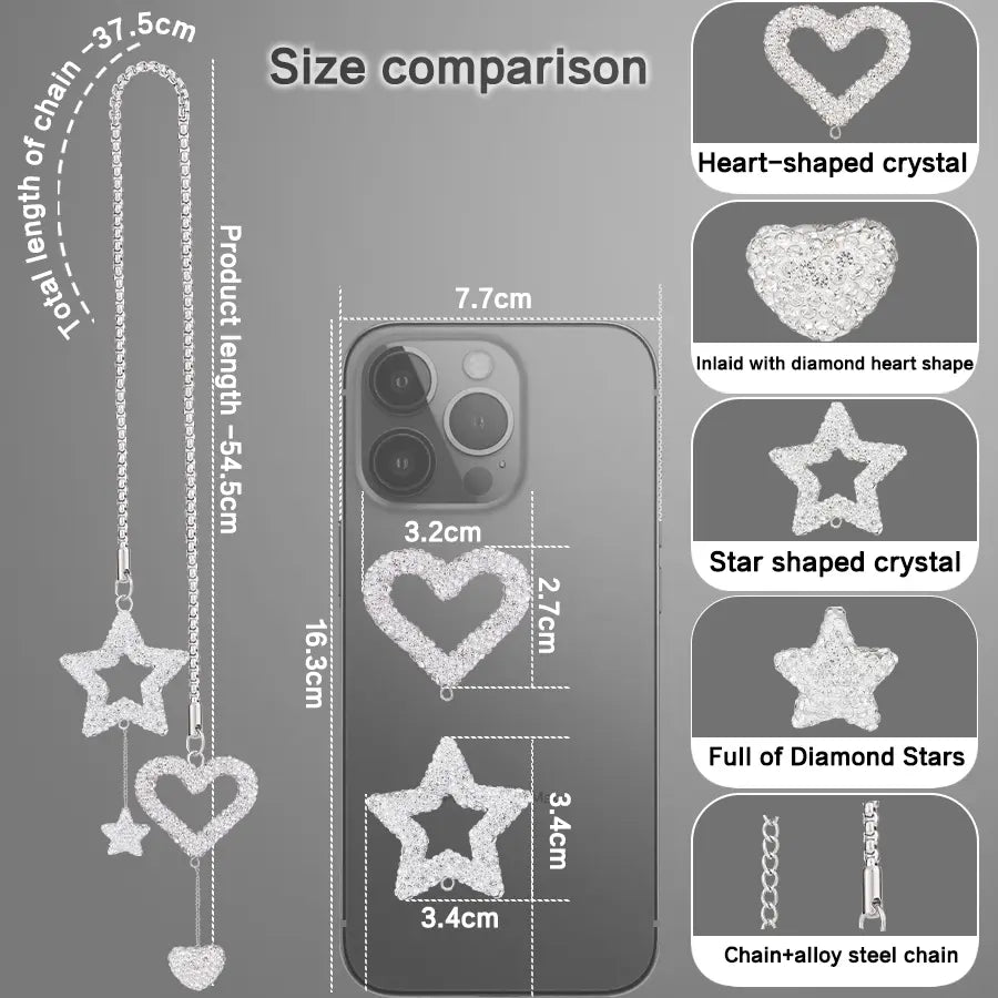Bling Star Heart Diamond Car Rearview Mirror Pendant