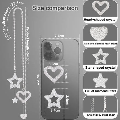 Bling Star Heart Diamond Car Rearview Mirror Pendant