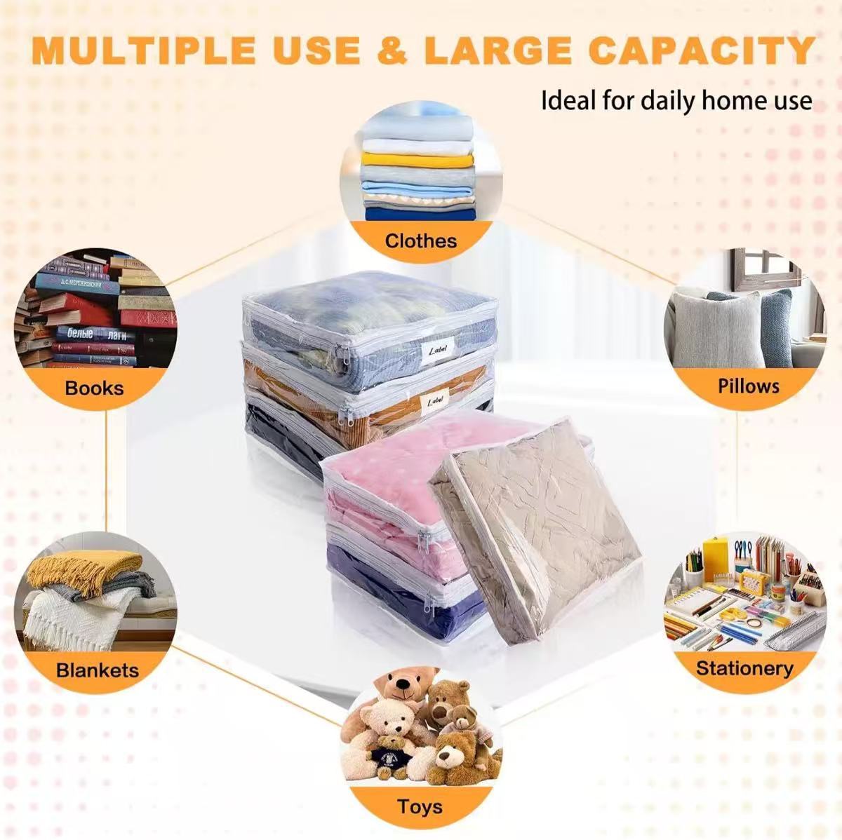 3 Pack Clear Zippered Plastic Clothes Storage Bags