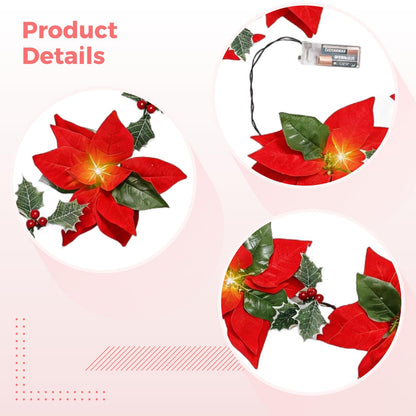 LED Poinsettia String Lights Christmas Garland