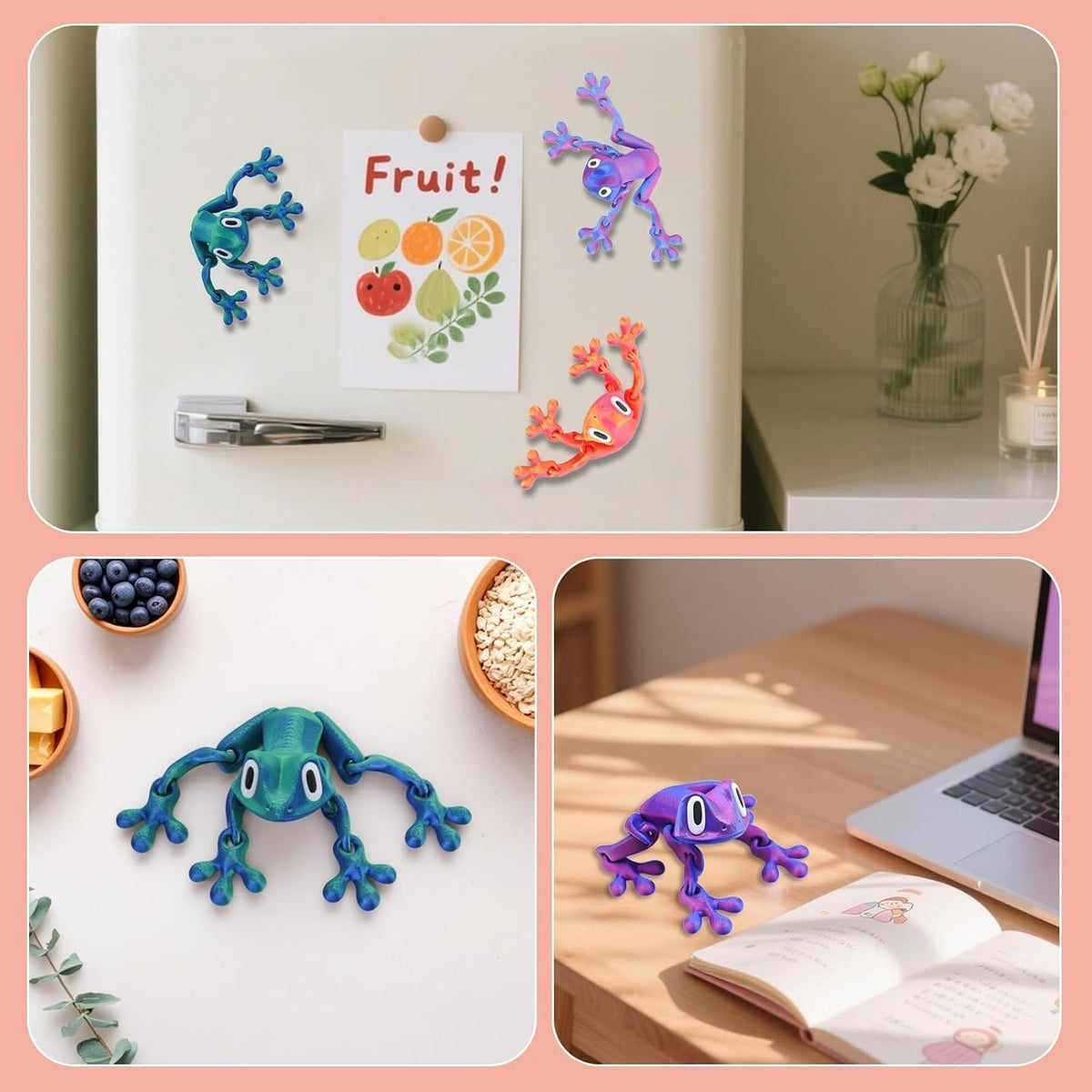 3D Printed Frog Fridge Magnets for Home Office Decoration