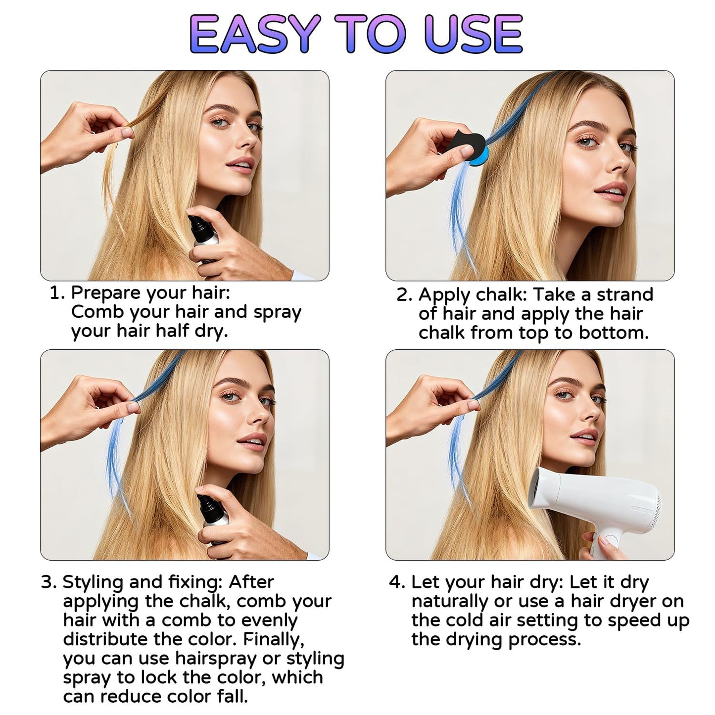 12-Color Washable Hair Chalk Styling Applicator