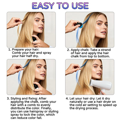 12-Color Washable Hair Chalk Styling Applicator