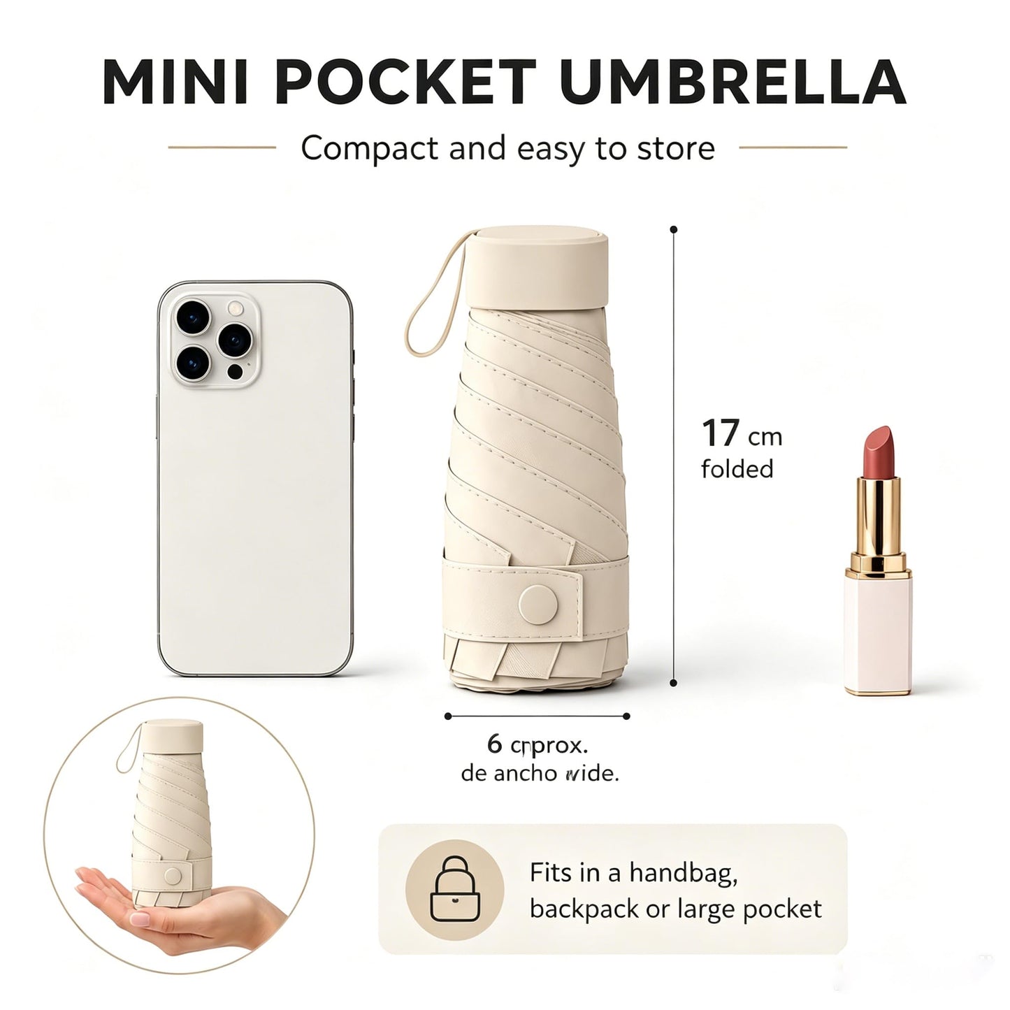 UPF50+ Mini Travel Sun Umbrella for Purse With Case