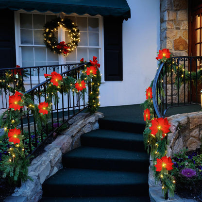 LED Poinsettia String Lights Christmas Garland