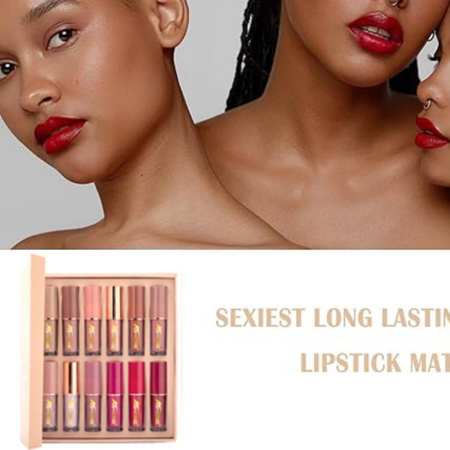 12 Colors Matte & Glossy Liquid Lipstick Set
