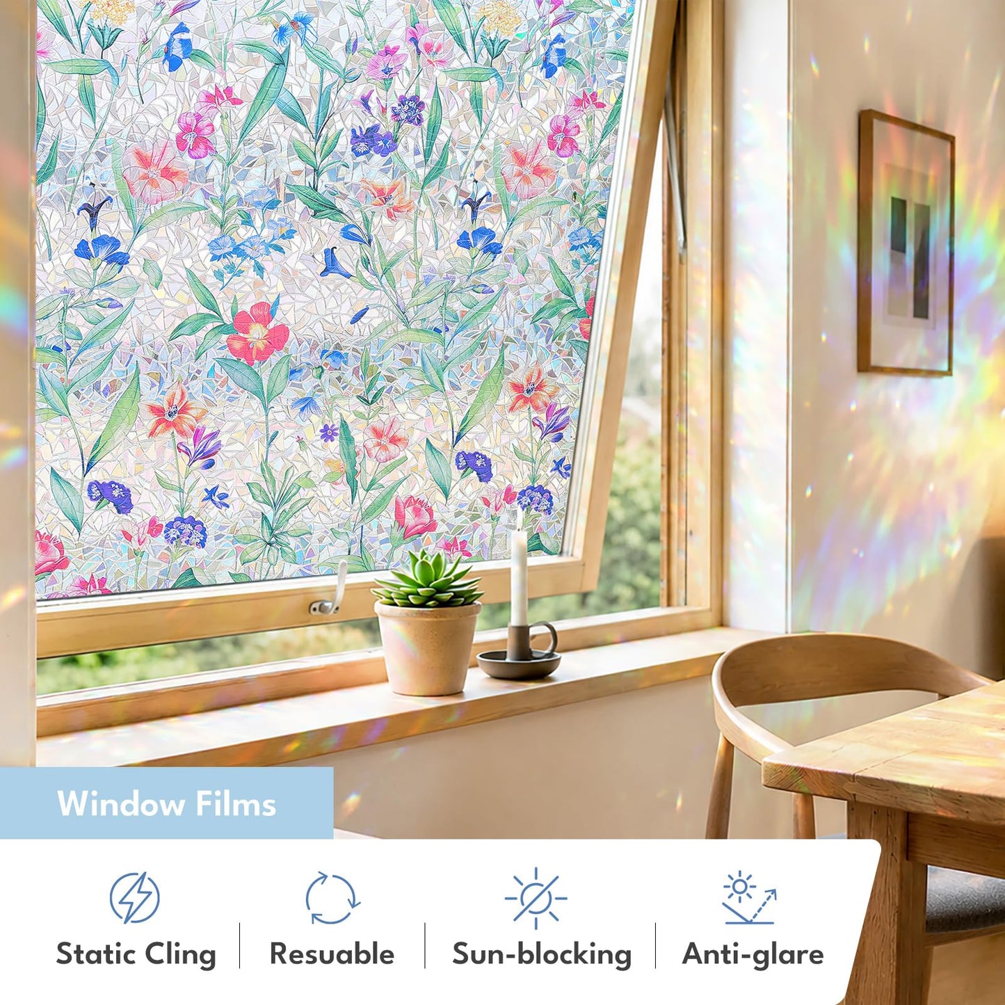 Rainbow Wildflowers Window Clings 3D Decorative