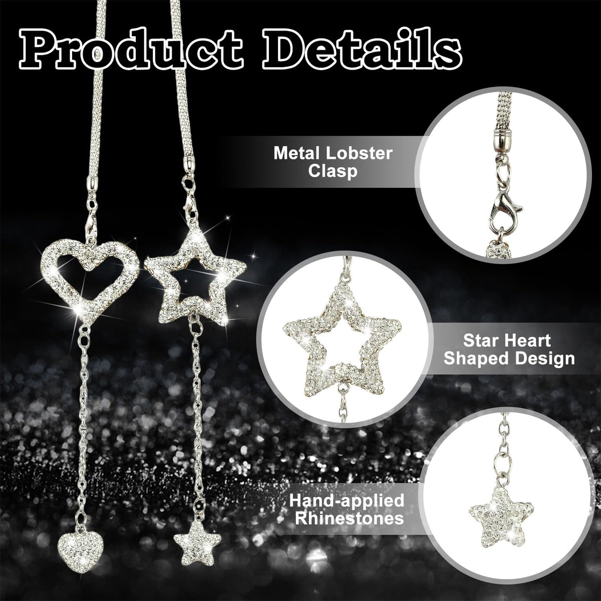 Bling Star Heart Diamond Car Rearview Mirror Pendant