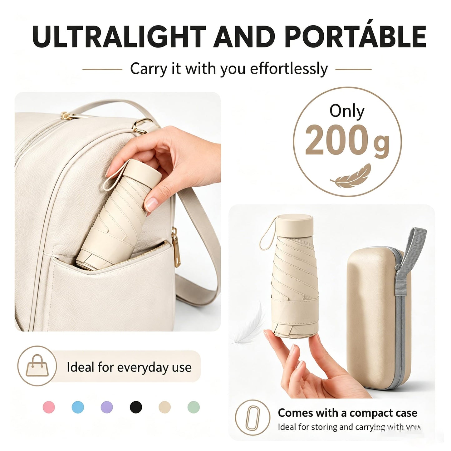 UPF50+ Mini Travel Sun Umbrella for Purse With Case