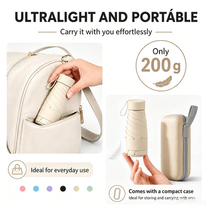 UPF50+ Mini Travel Sun Umbrella for Purse With Case