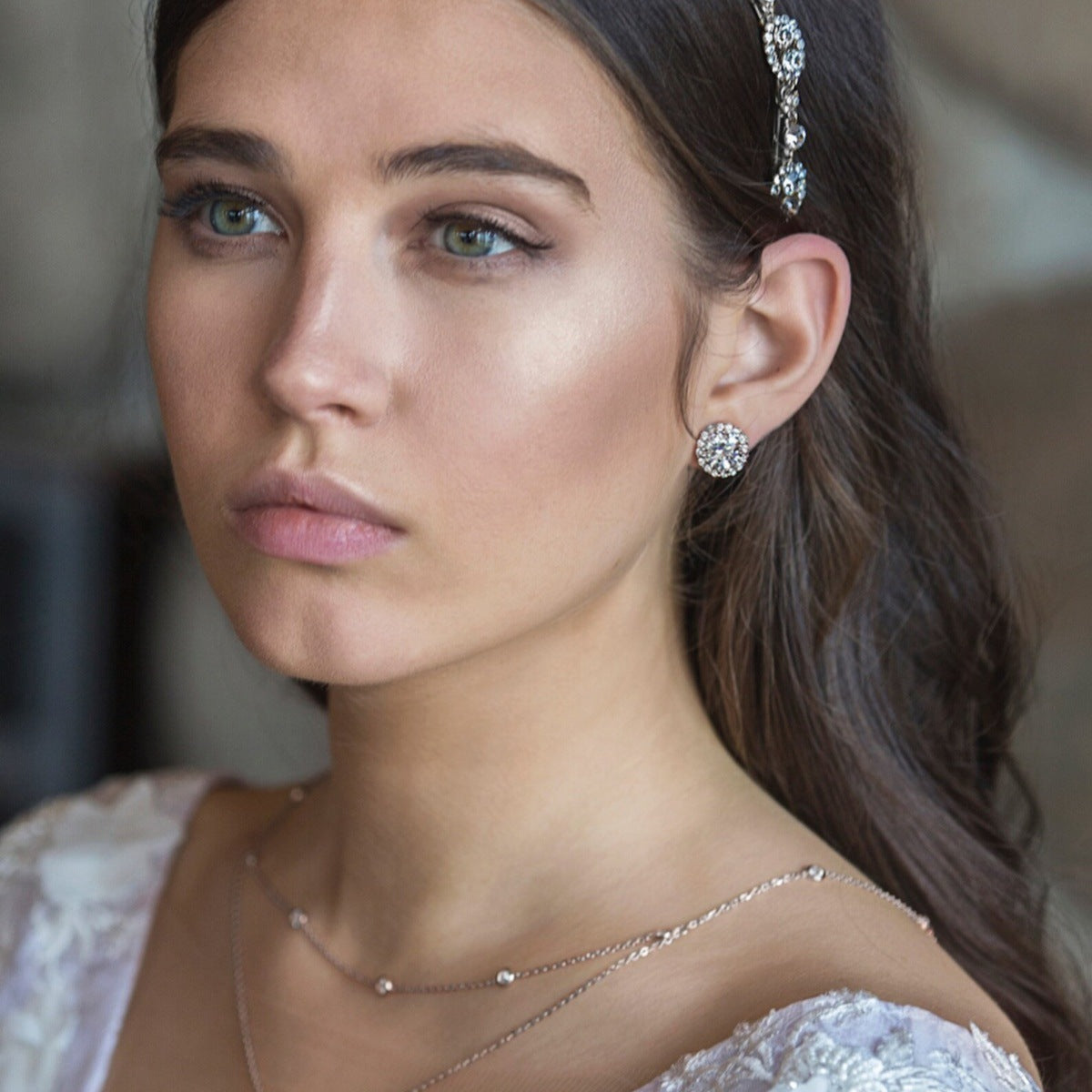 Round Halo Crystal Clip On Earrings