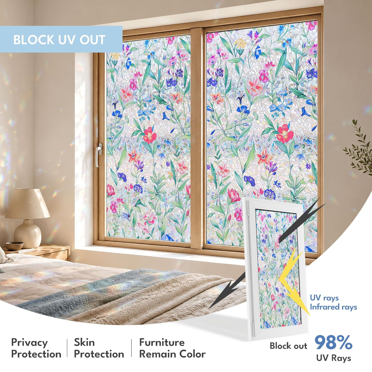 Rainbow Wildflowers Window Clings 3D Decorative