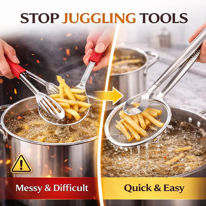 2-in-1 Frying Strainer with Clip Tongs