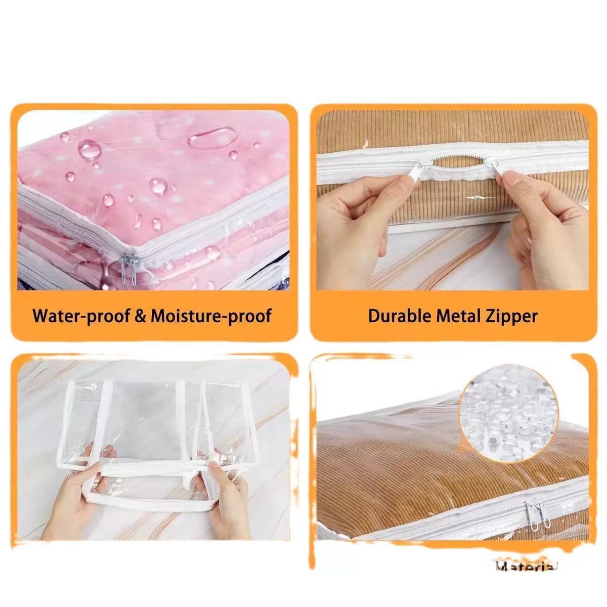 3 Pack Clear Zippered Plastic Clothes Storage Bags