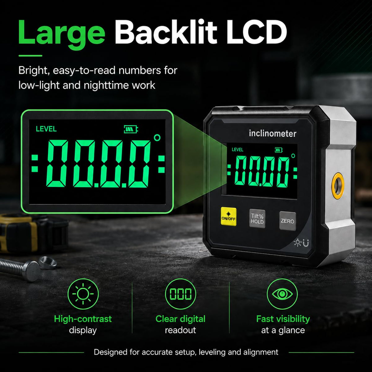 Digital Laser Angle Finder Inclinometer with 4-Sided Magnetic Base