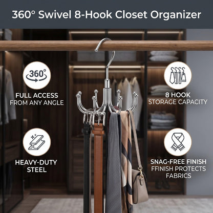 Rotatable Hook 8 Hook Closet Storage Rack