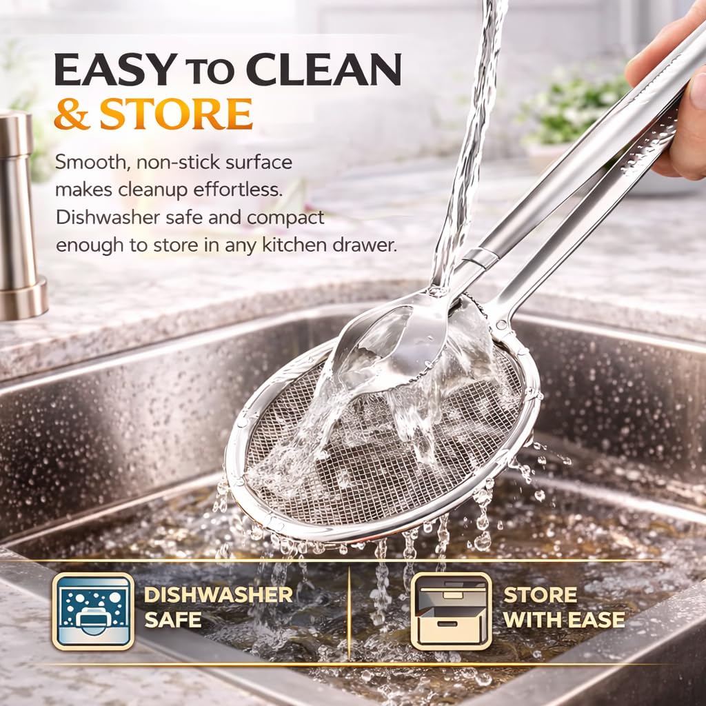 2-in-1 Frying Strainer with Clip Tongs