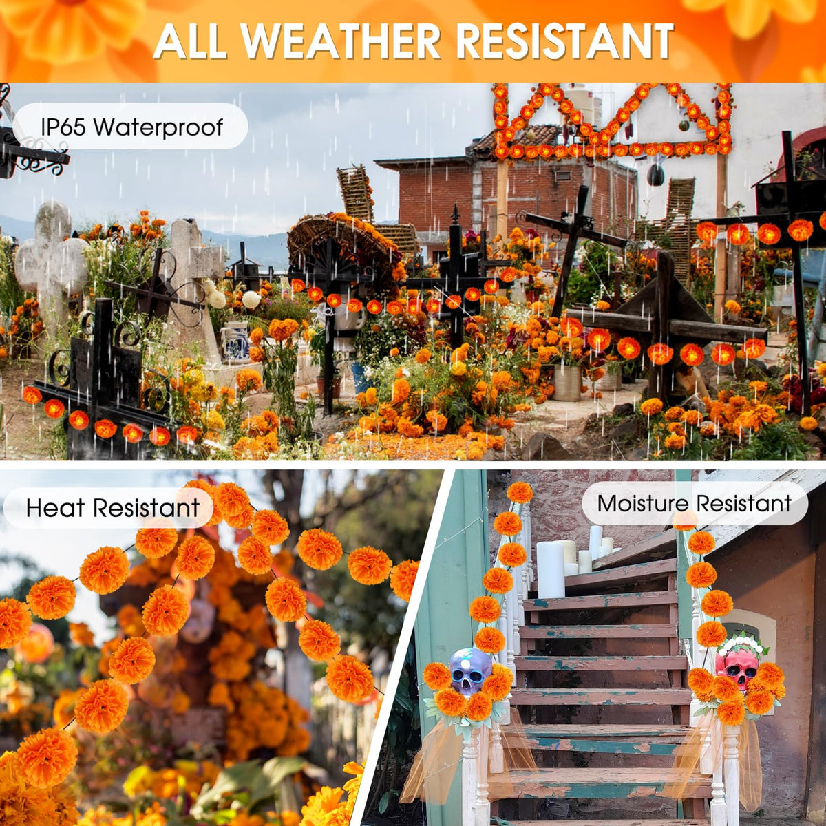 Artificial Marigold Flowers String Lights