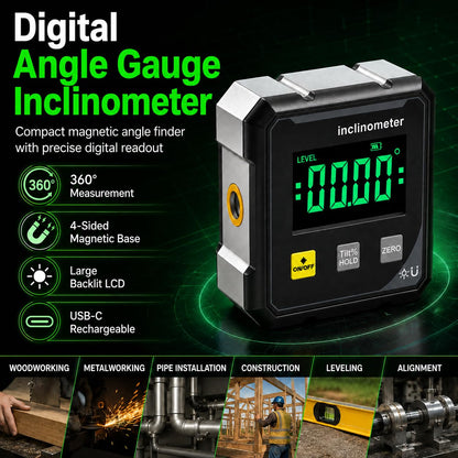 Digital Laser Angle Finder Inclinometer with 4-Sided Magnetic Base