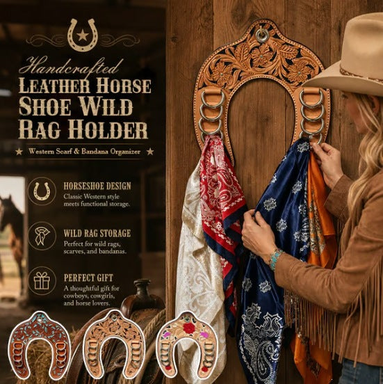 Handcrafted Leather Horseshoe Wild Rag Holder