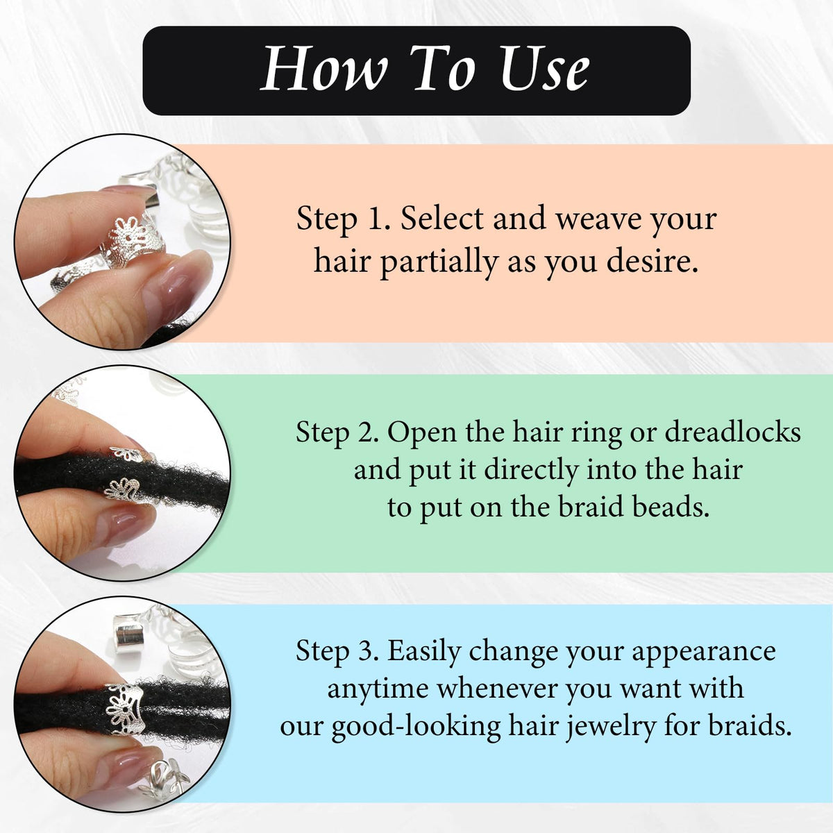 Silver Aluminum Dreadlock Cuffs, Adjustable Hair Rings for Braids