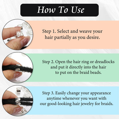 Silver Aluminum Dreadlock Cuffs, Adjustable Hair Rings for Braids