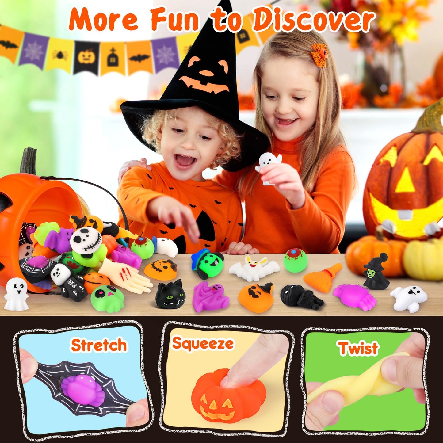28 Pcs Halloween Mochi Squishy Toys