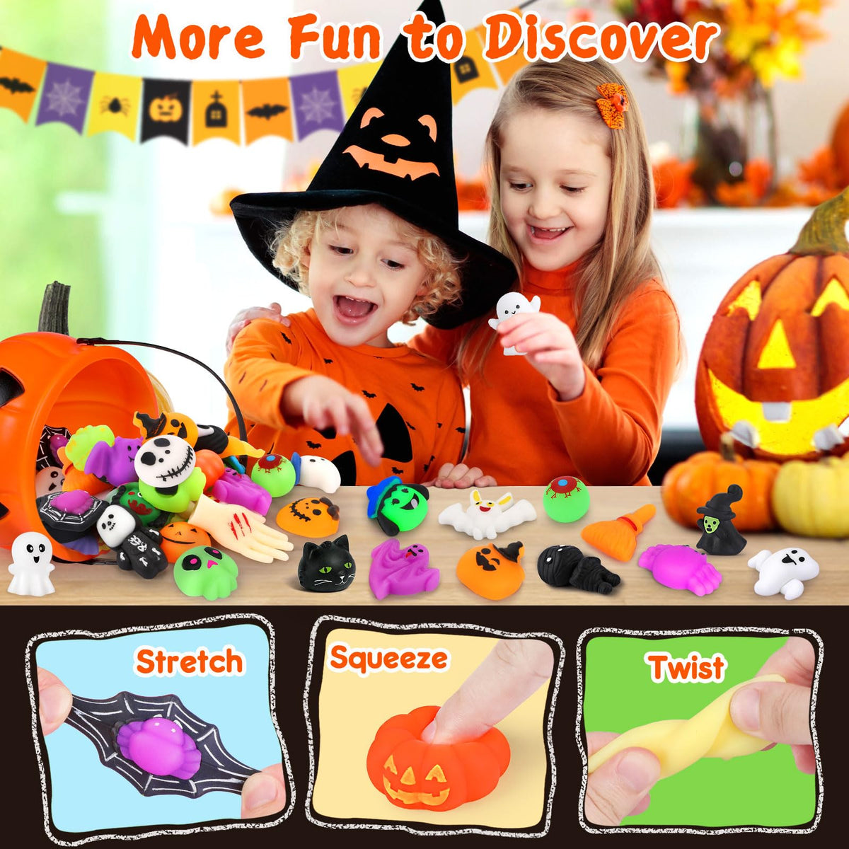 28 Pcs Halloween Mochi Squishy Toys