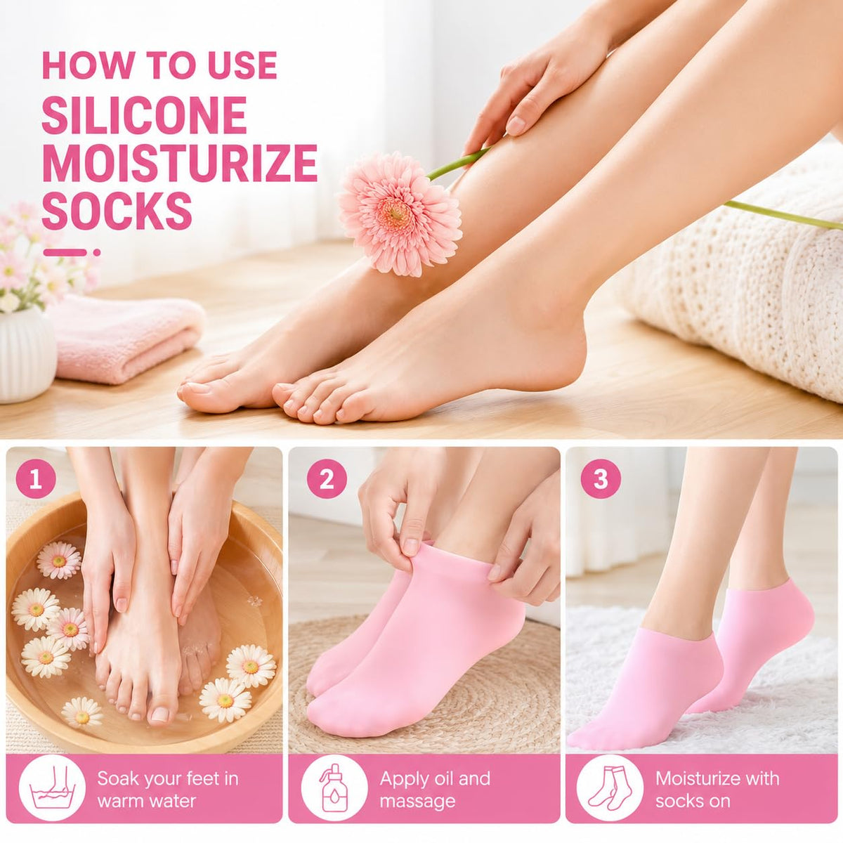 2 Pairs Silicone Socks for Dry Cracked Feet Women