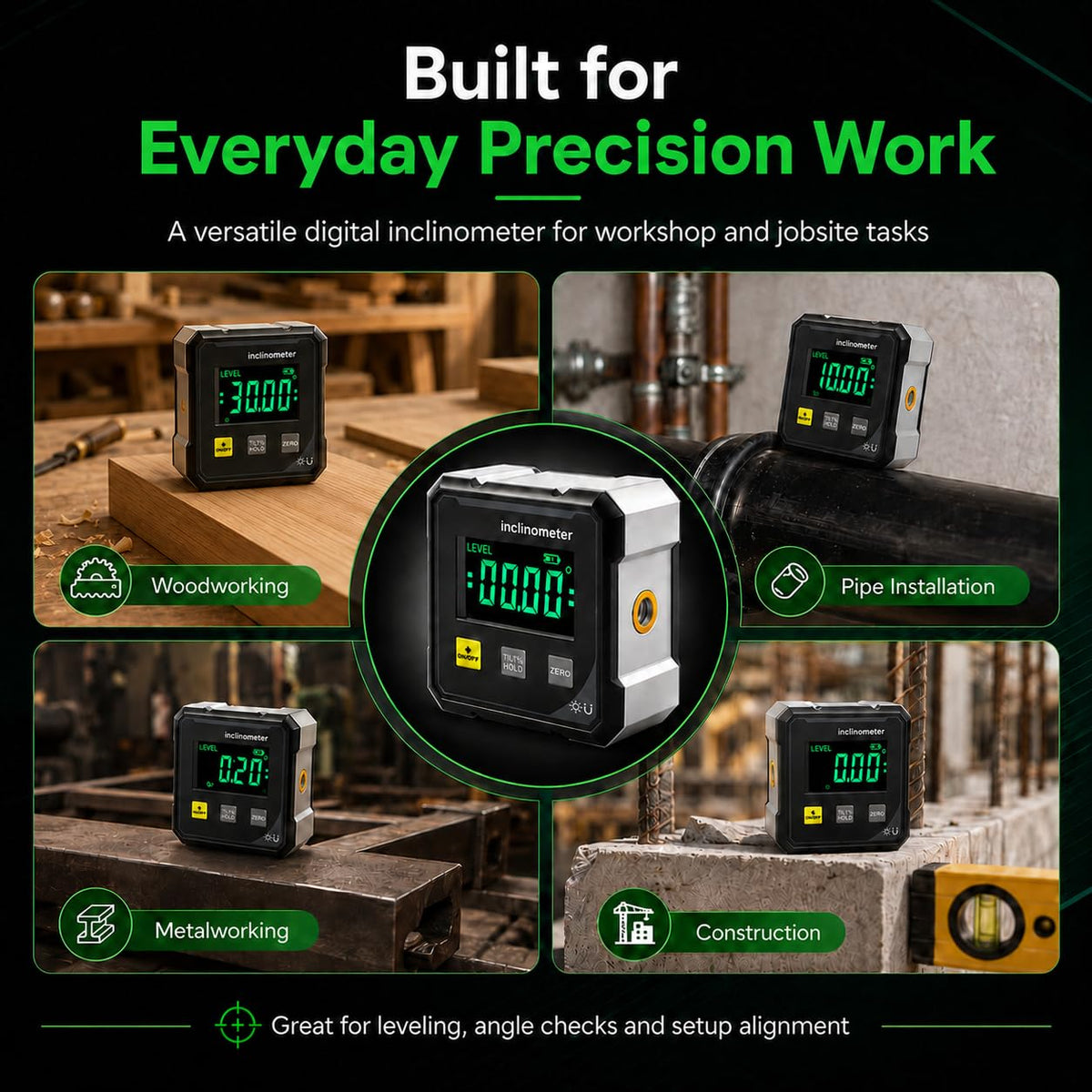 Digital Laser Angle Finder Inclinometer with 4-Sided Magnetic Base