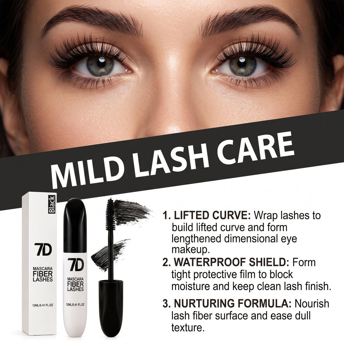 7D Silk Fiber Black Eyelashes Mascara - Mascara Volume and Length-12ML
