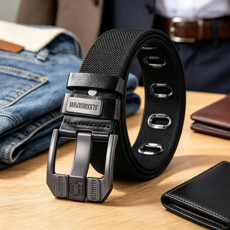 Elastic Braided Belt, Heavy-duty Alloy Square Buckle, Adjustable Belt