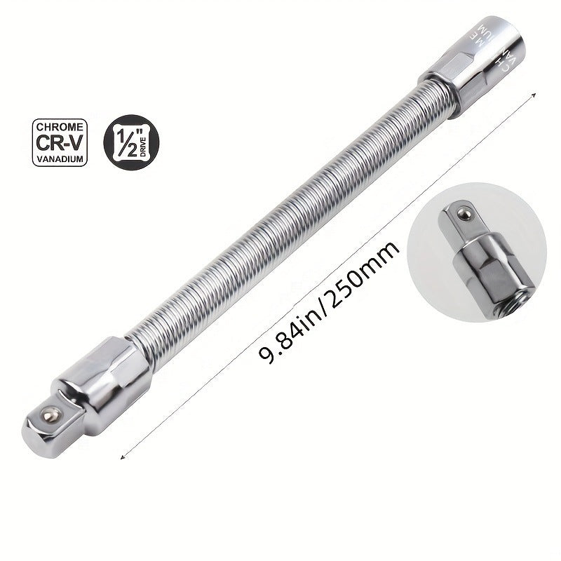 Flexible Socket Extension Ratchet with Flexible Spring Steel Shaft, Anti-Rust and Durable