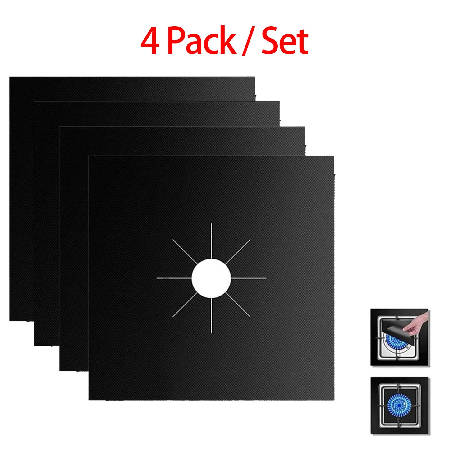 4 Pack Gas Stove Burner Covers — Thick, Non-Stick, Reusable Stove Liners