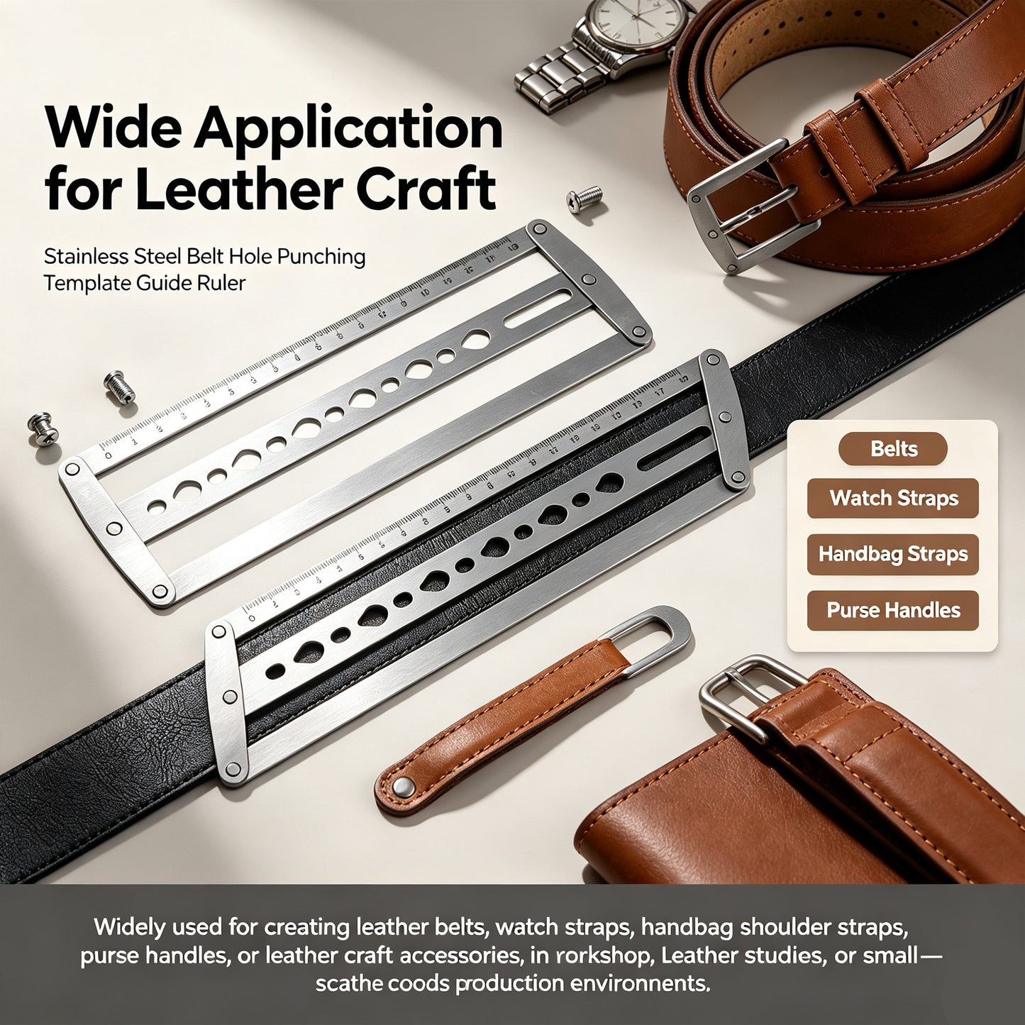 Belt Hole Punching Guide Ruler for Leather Craft Center Alignment