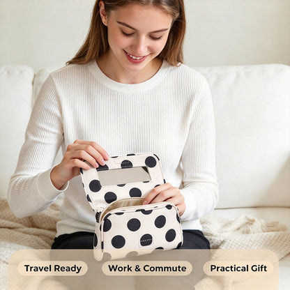 Women’s Cute Nylon Makeup Bag with Built-in Mirror