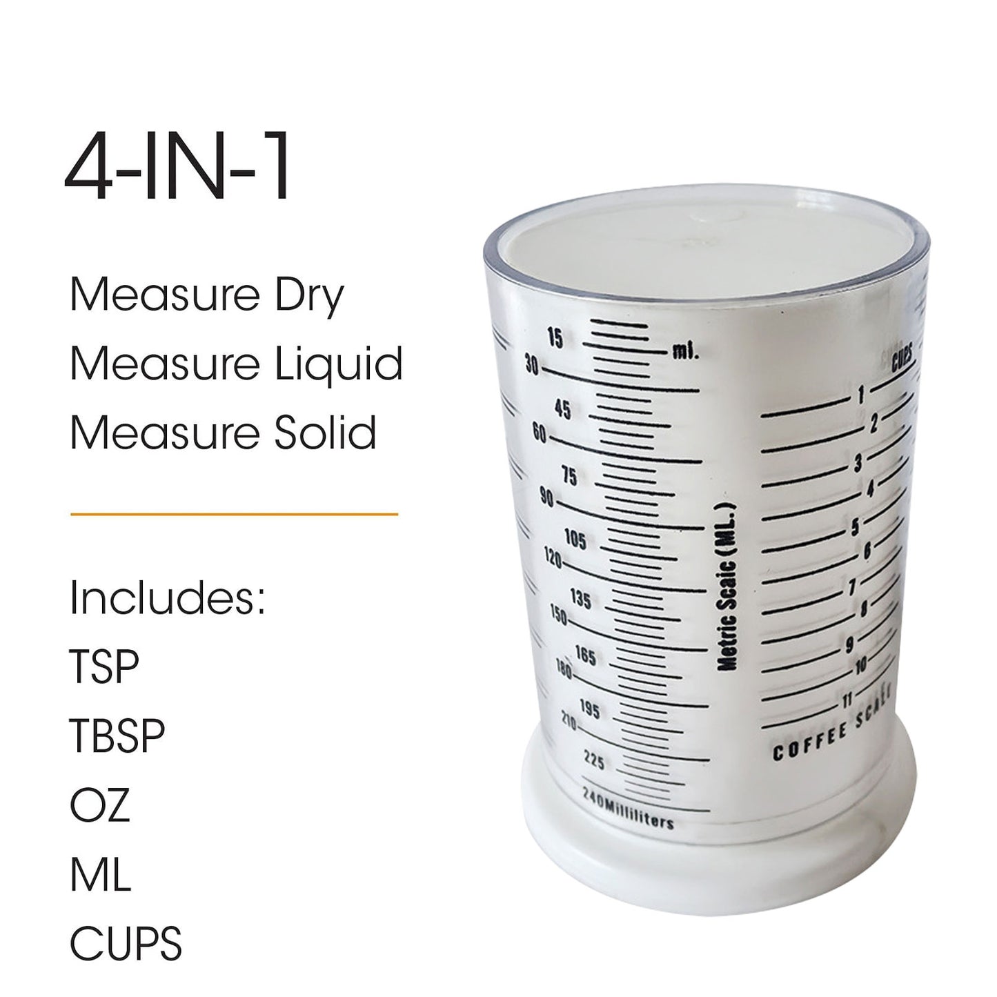 Piston-Style Measuring Cup Kitchen Essential | Suitable for Solids and Liquids