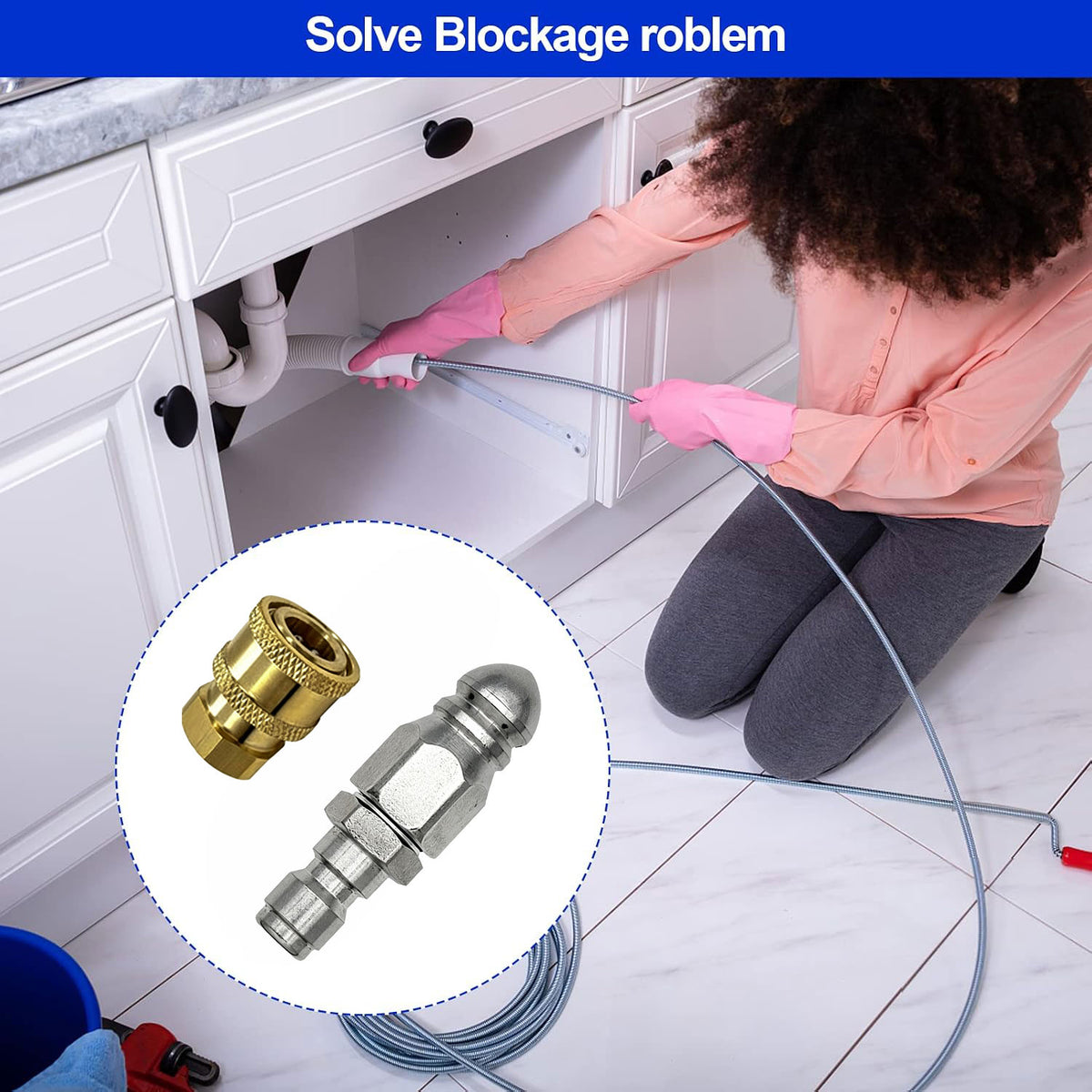 Stainless Steel Sewer Nozzle Kit For Pressure Washer With Quick Connector