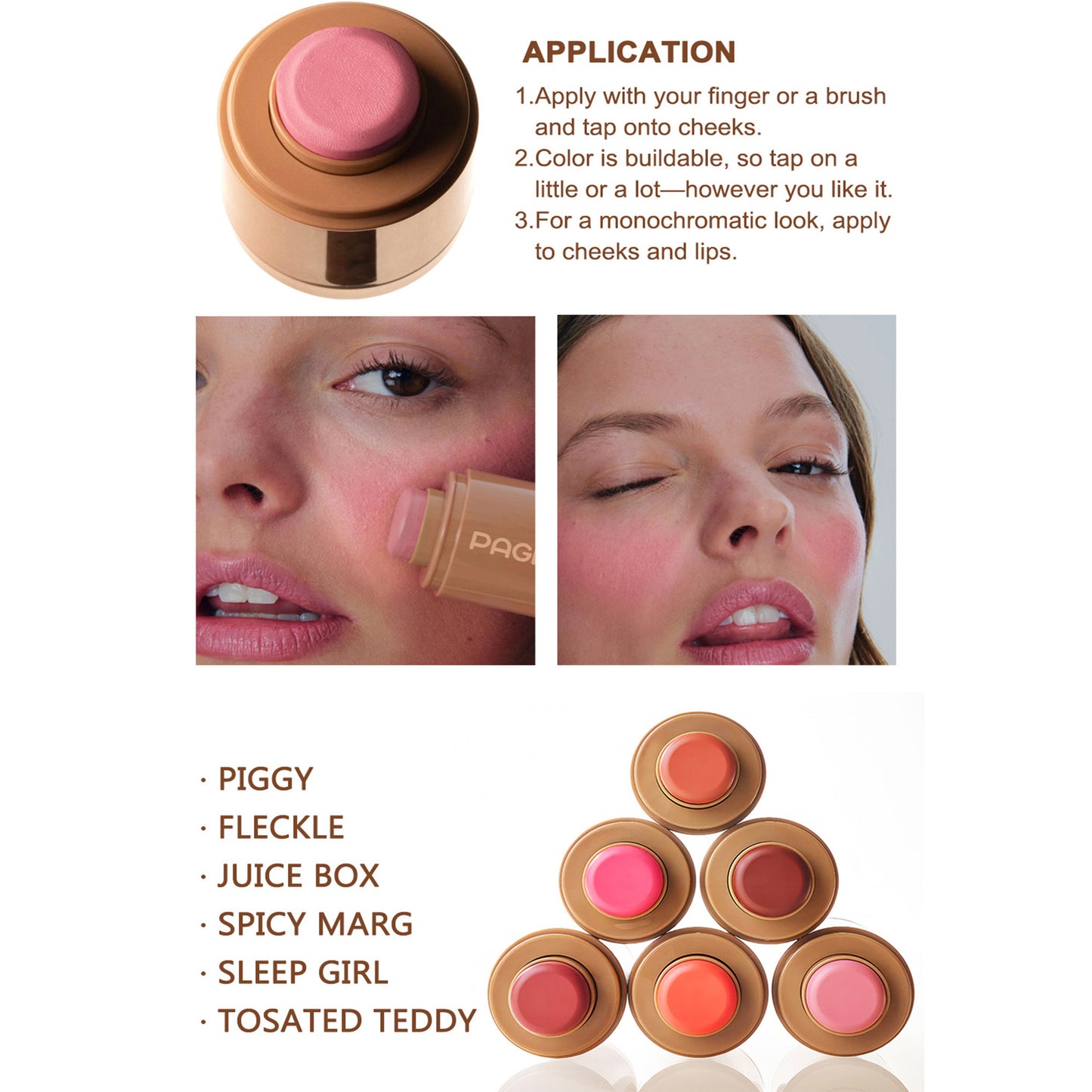 Cream Blush Stick, Dual-Use For Lips And Cheeks, Moisturizing Formula