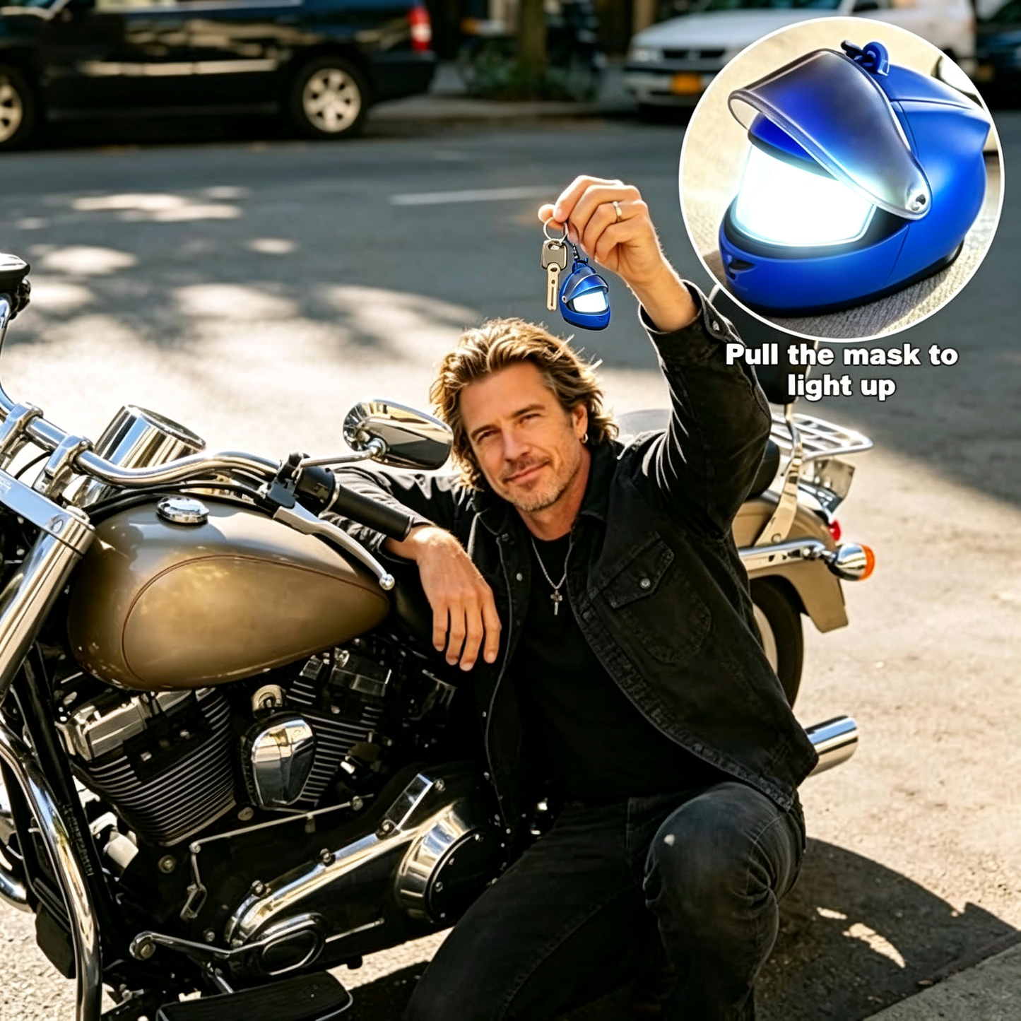 Motorcycle Helmet Keychain with Light