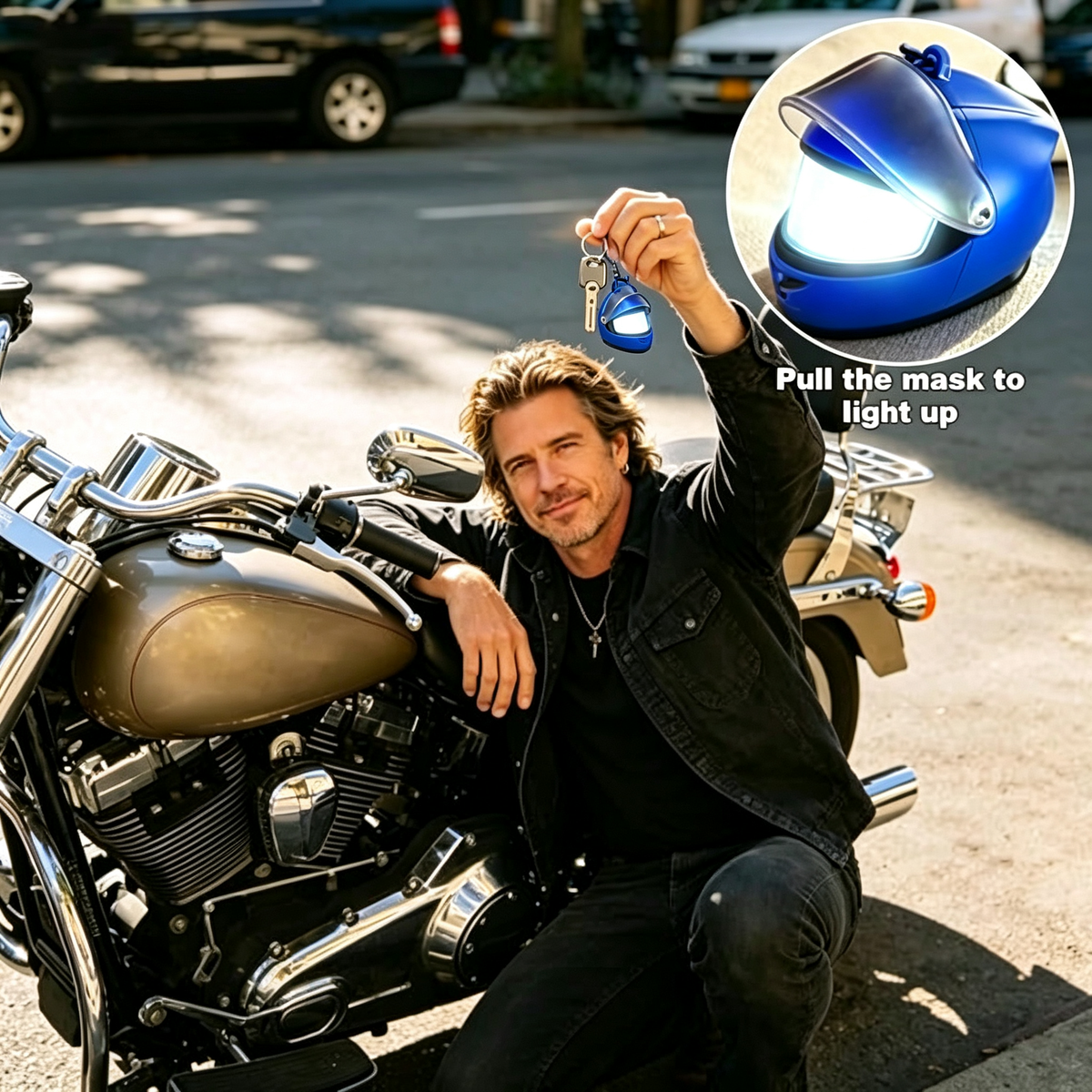 Motorcycle Helmet Keychain with Light