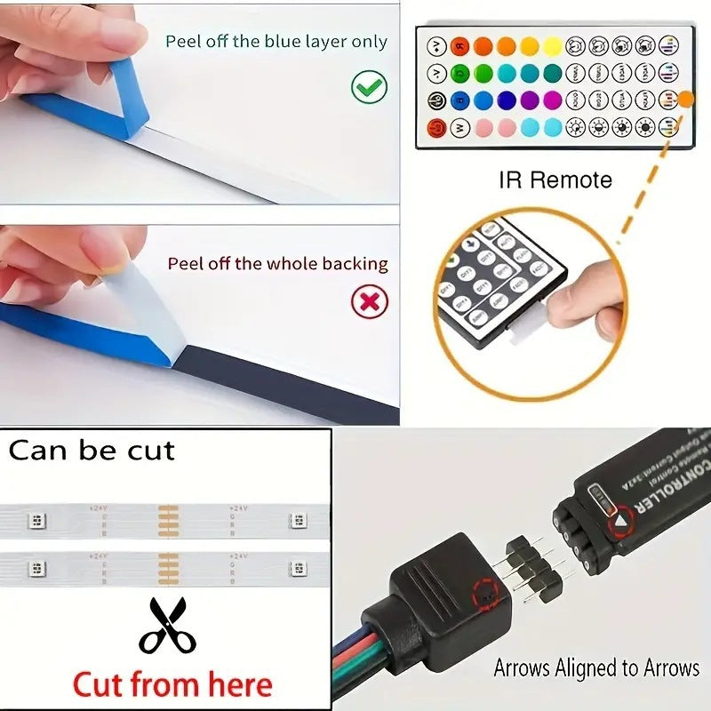 LED Strip Lights RGB Music Sync for Bedroom Smart App and Remote Control