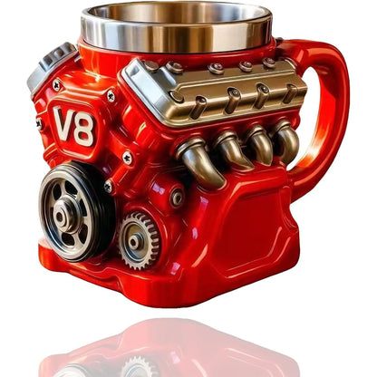 V8 Engine Coffee Mug with Double Wall Insulation Perfect for Husband, Mechanic, Car Enthusiast Gifts