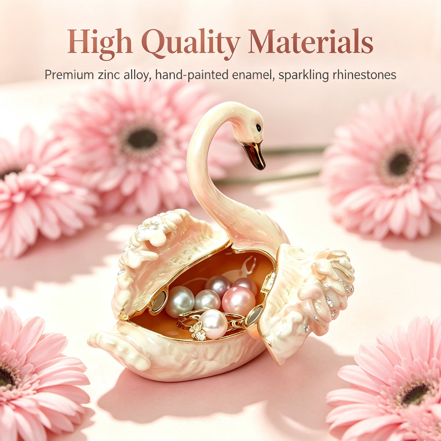Mini Pink Swan Trinket Box for Jewelry Ring Earrings