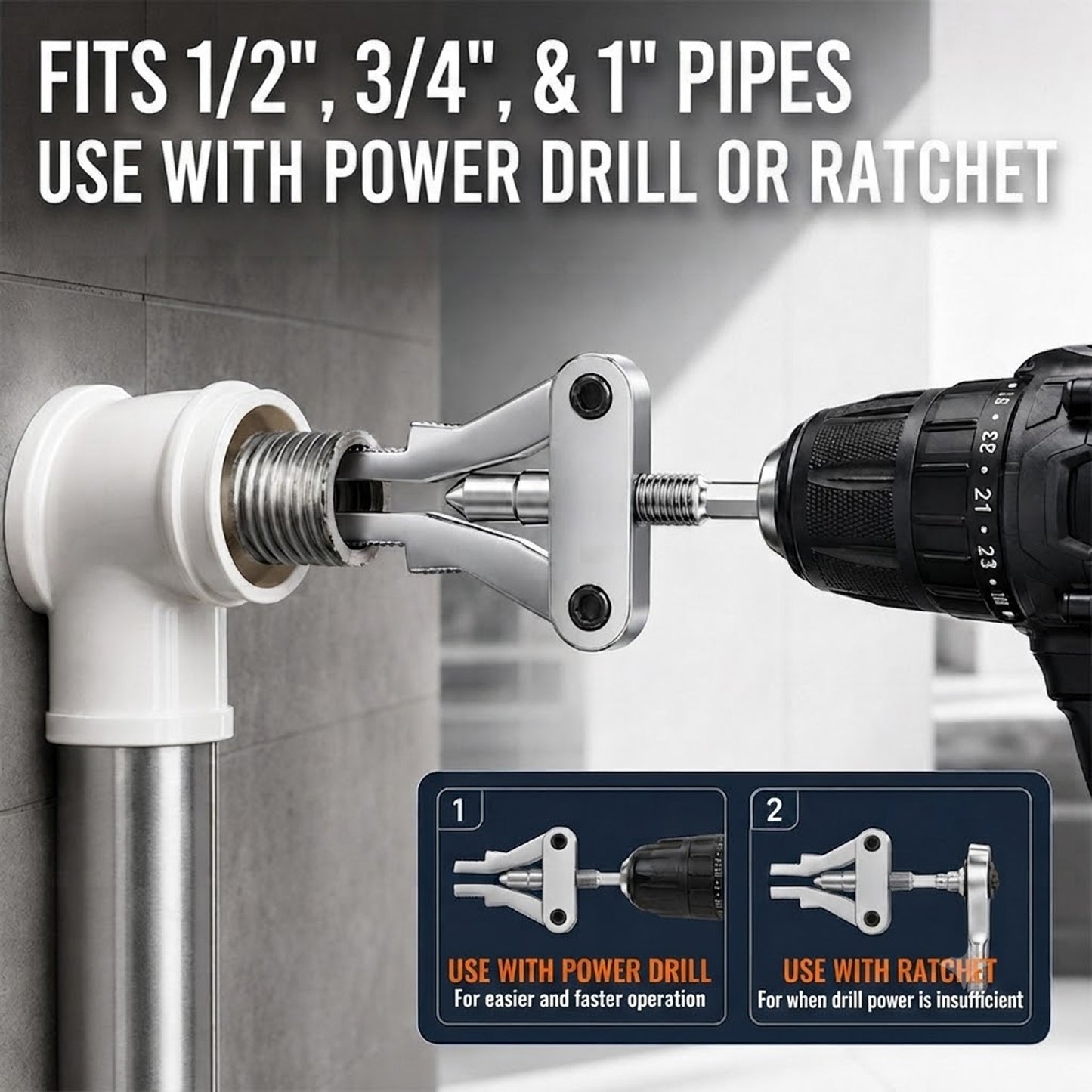 Universal Pipe Thread Remover Compatible with Power Drill & Ratchet